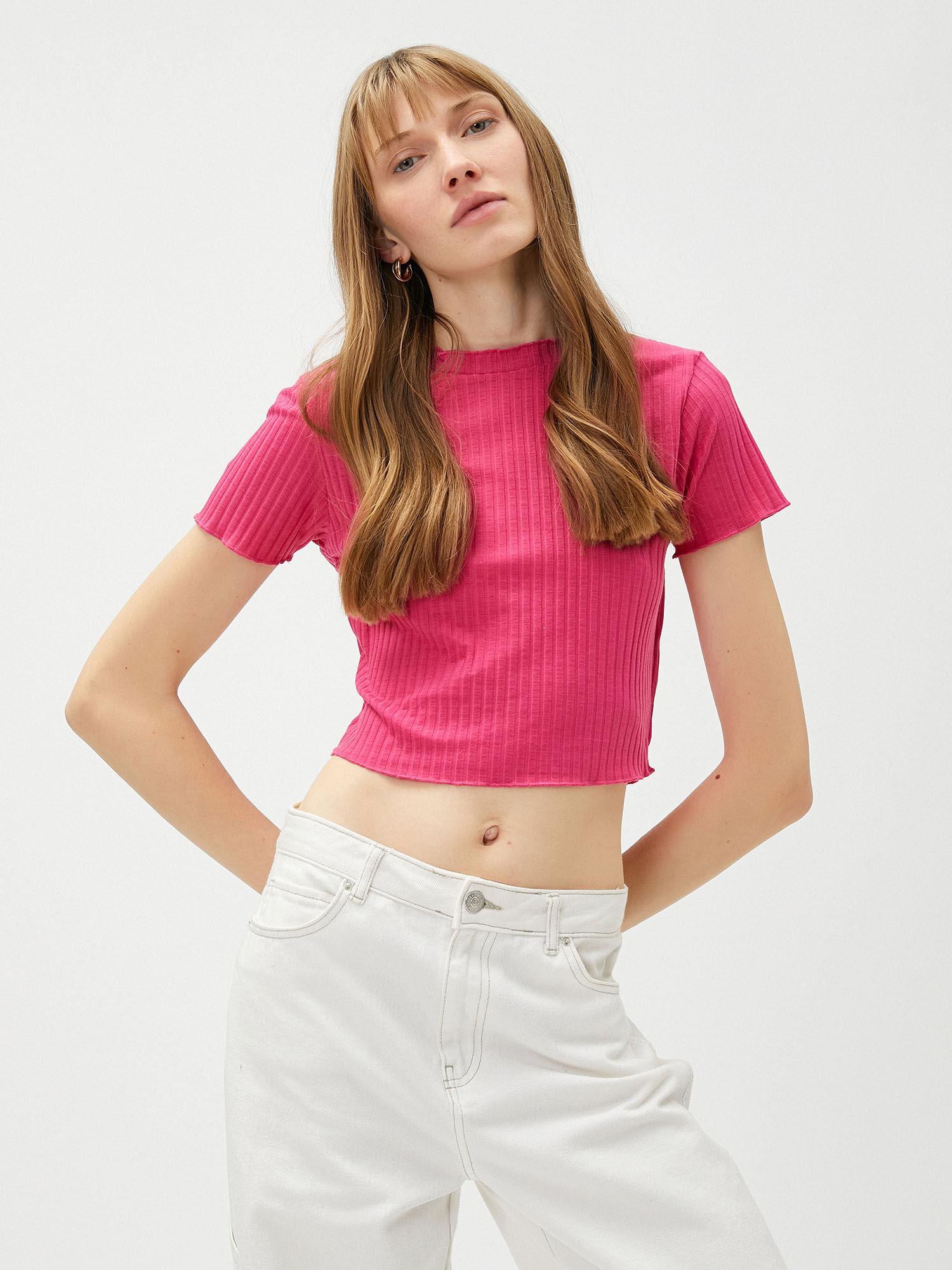 women pink textured normal top