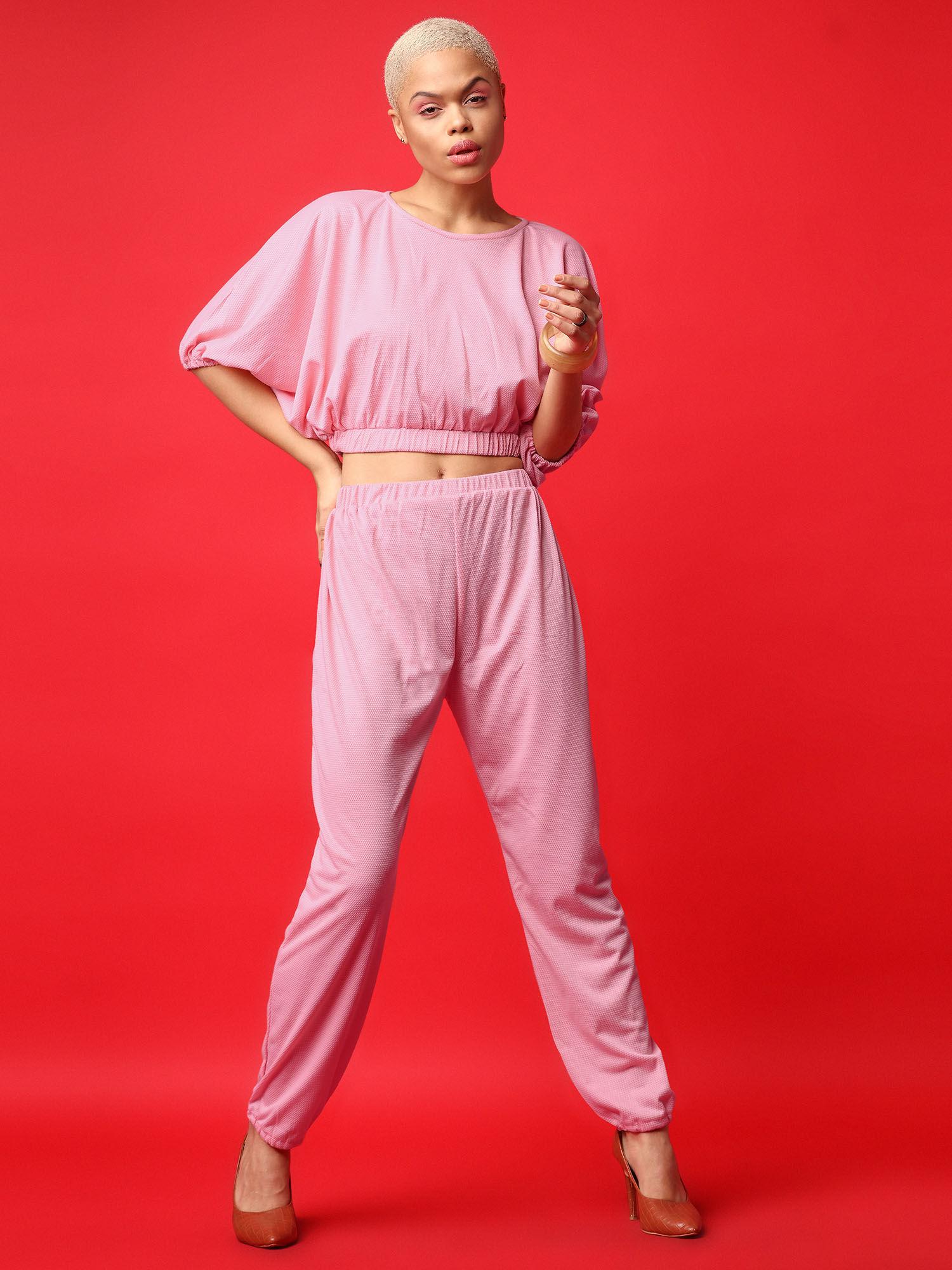 women pink top & joggers co-ord (set of 2)