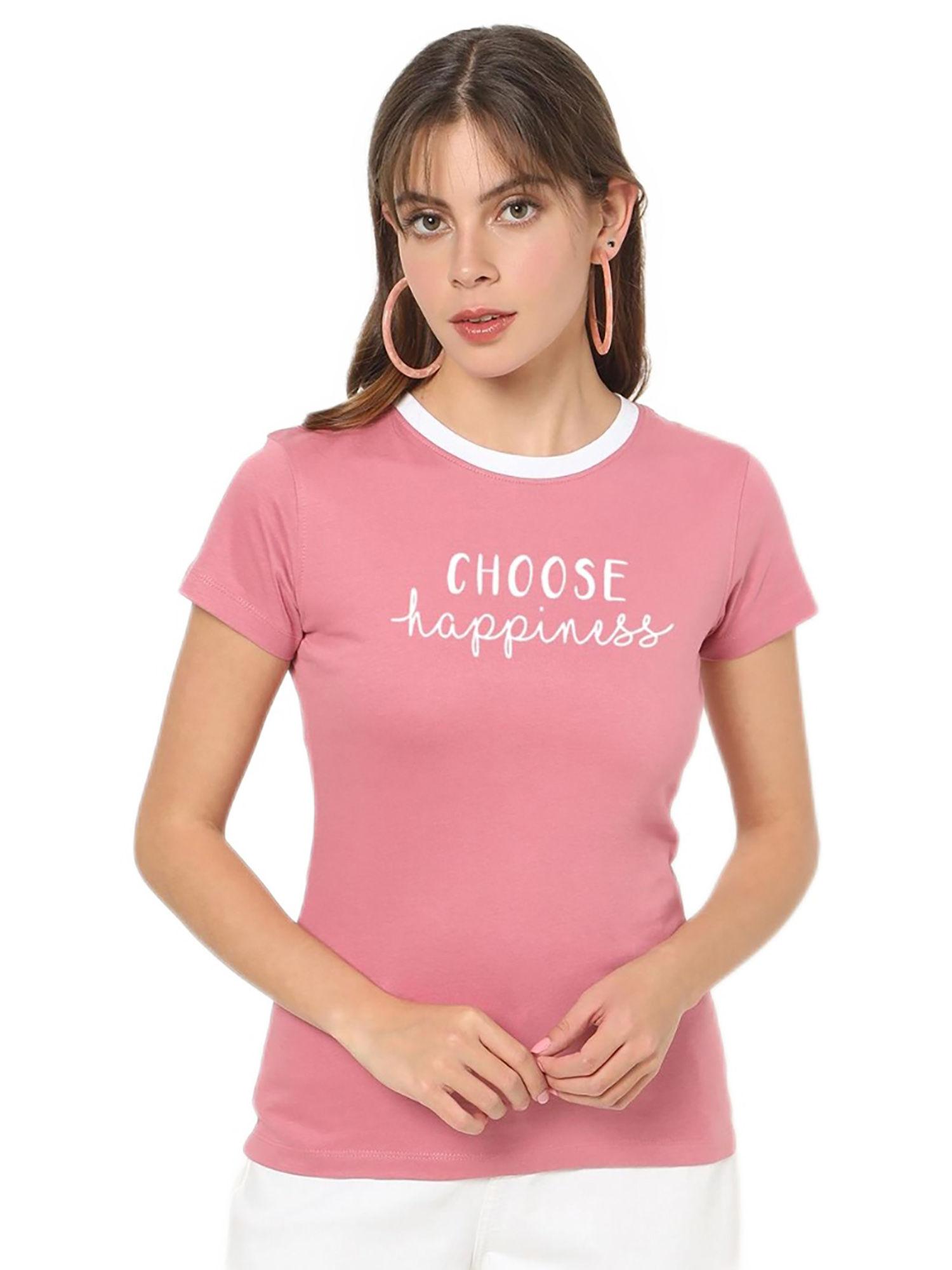 women pink typography printed t-shirt