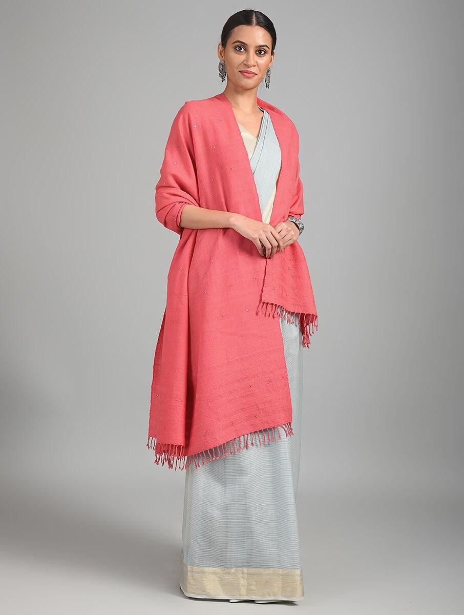 women pink wool bhujodi shawls