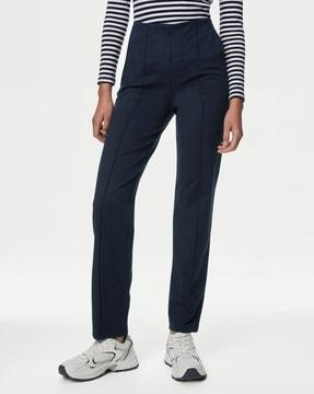 women pintucked straight trousers with insert pockets