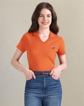 women pique regular fit polo t-shirt with logo embroidery