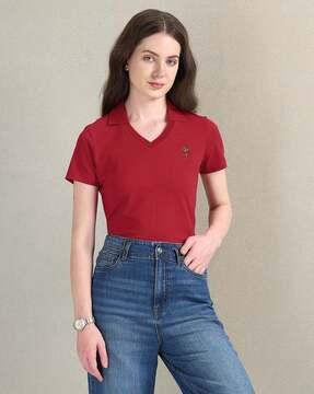 women pique regular fit polo t-shirt with logo embroidery