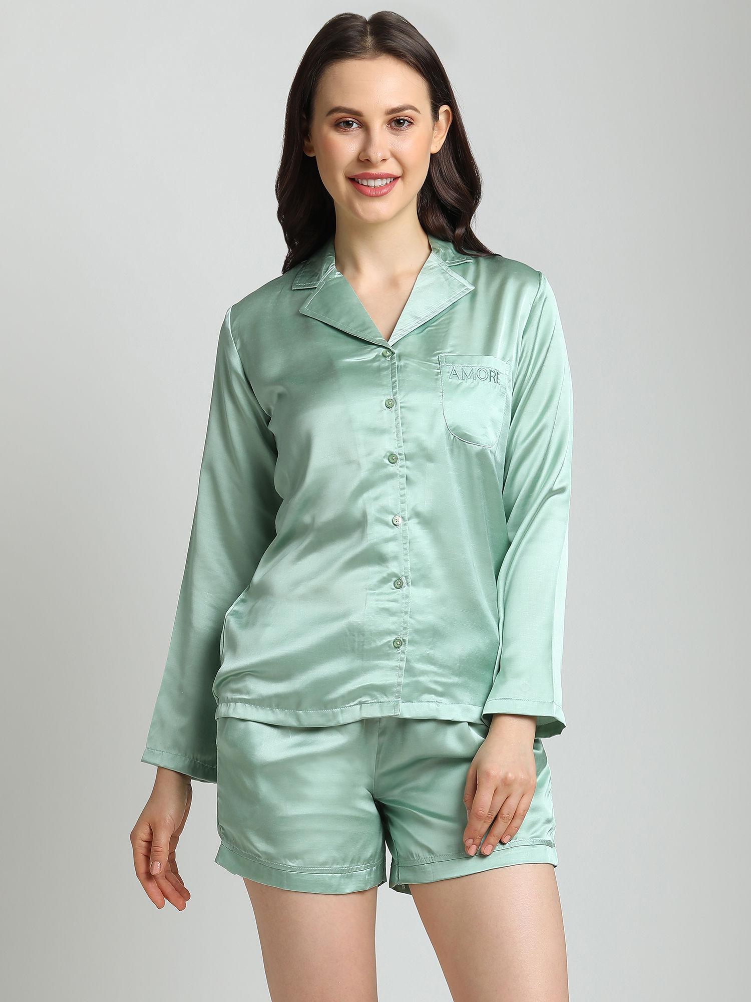 women pista green night suit