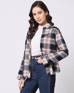 women plaid checked relaxed fit shirt
