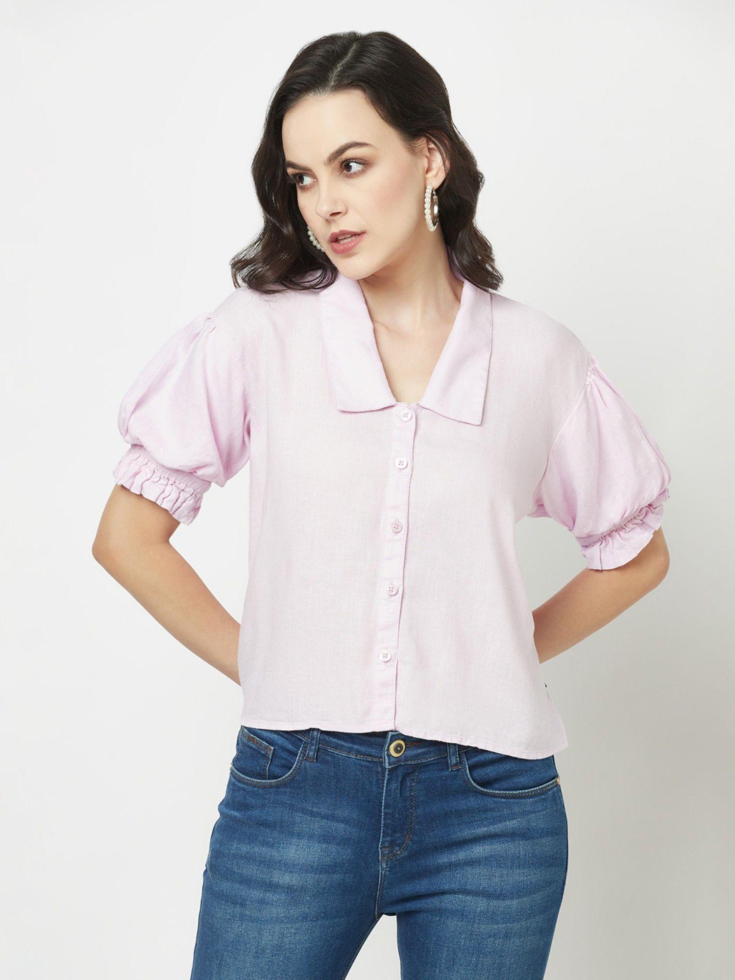 women plain cropped light purple shirt