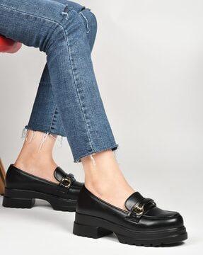 women platform heeled loafers