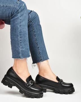 women platform-heeled loafers