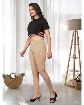 women pleat-front slim fit pants