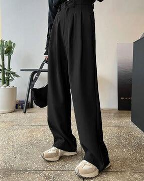 women pleat-front wide leg pants