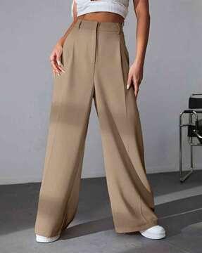 women pleat-front wide leg pants