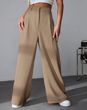 women pleat-front wide leg pants