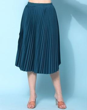 women pleated a-line skirt with elasticated waist