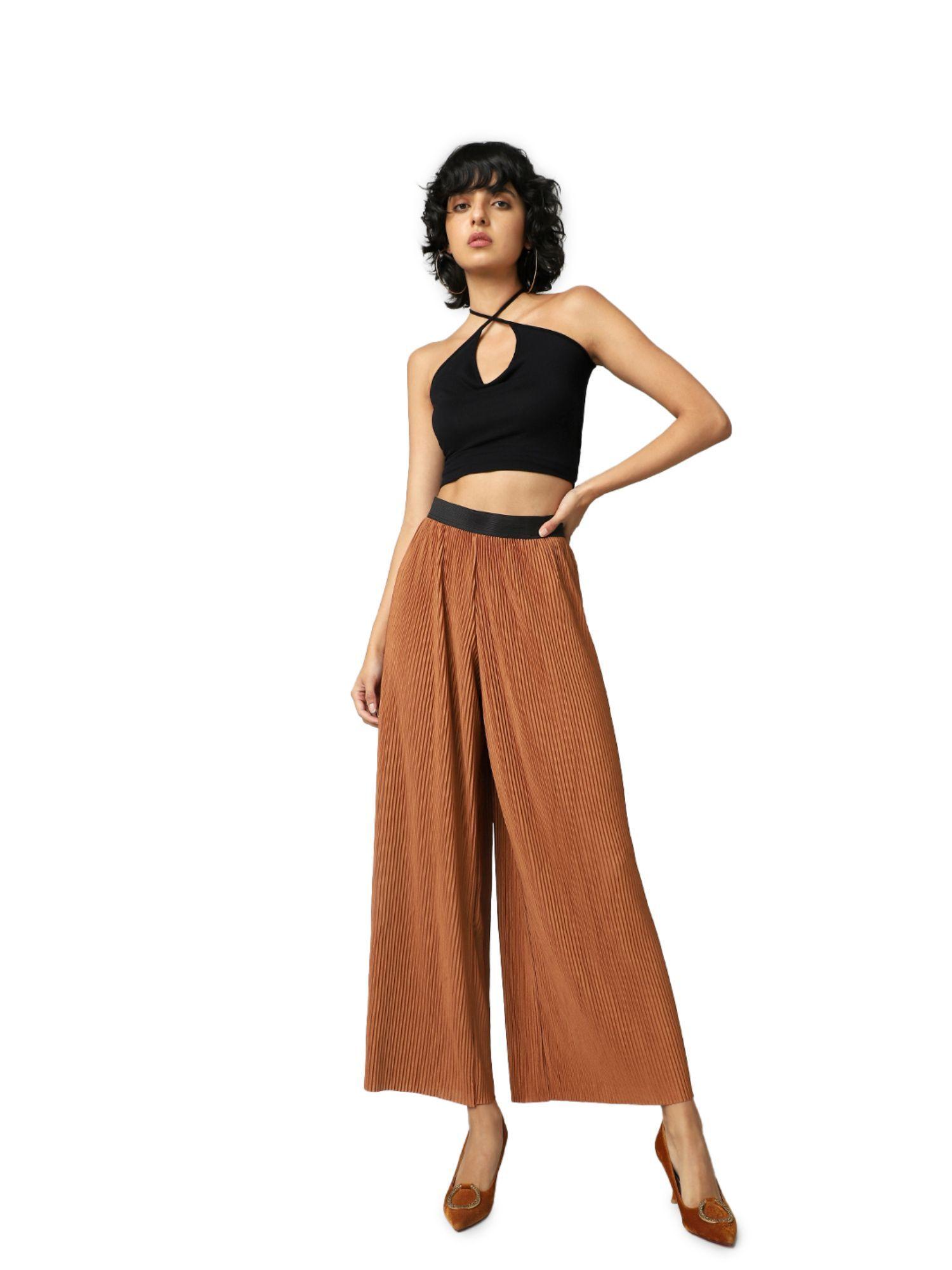 women pleated brown pants