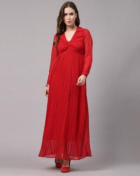 women pleated fit & flare dress