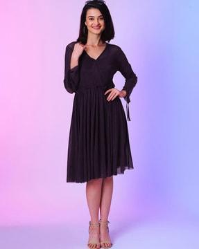 women pleated fit & flare dress