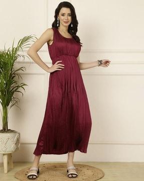 women pleated fit & flare dress