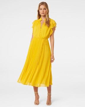 women pleated fit & flare dress