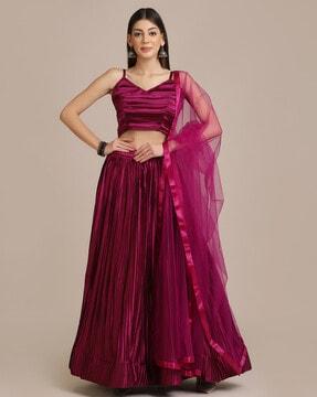 women pleated flared lehenga choli set with dupatta