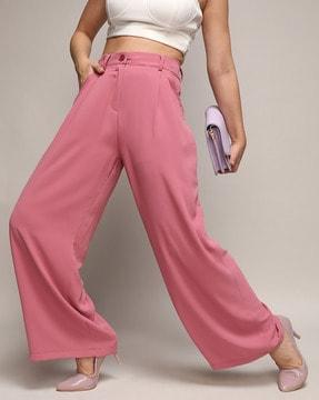 women pleated flared pants with insert pockets