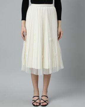 women pleated flared skirt with applique