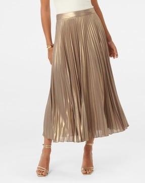 women pleated flared skirt with elasticated waist
