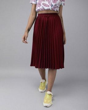 women pleated flared skirt with elasticated waist