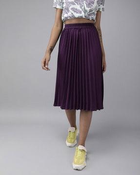 women pleated flared skirt with elasticated waist