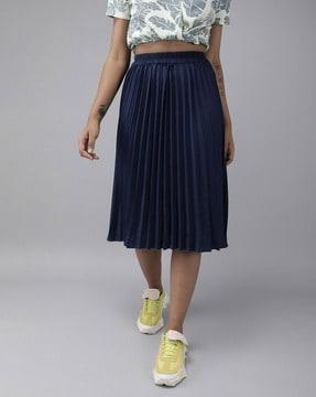 women pleated flared skirt with elasticated waist