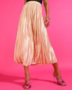 women pleated flared skirt