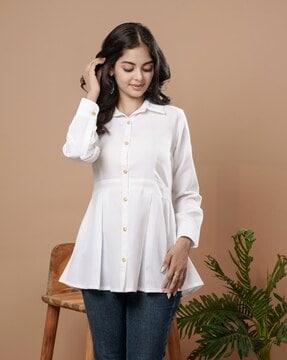 women pleated flared tunic