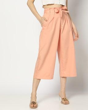 women pleated high-rise culottes