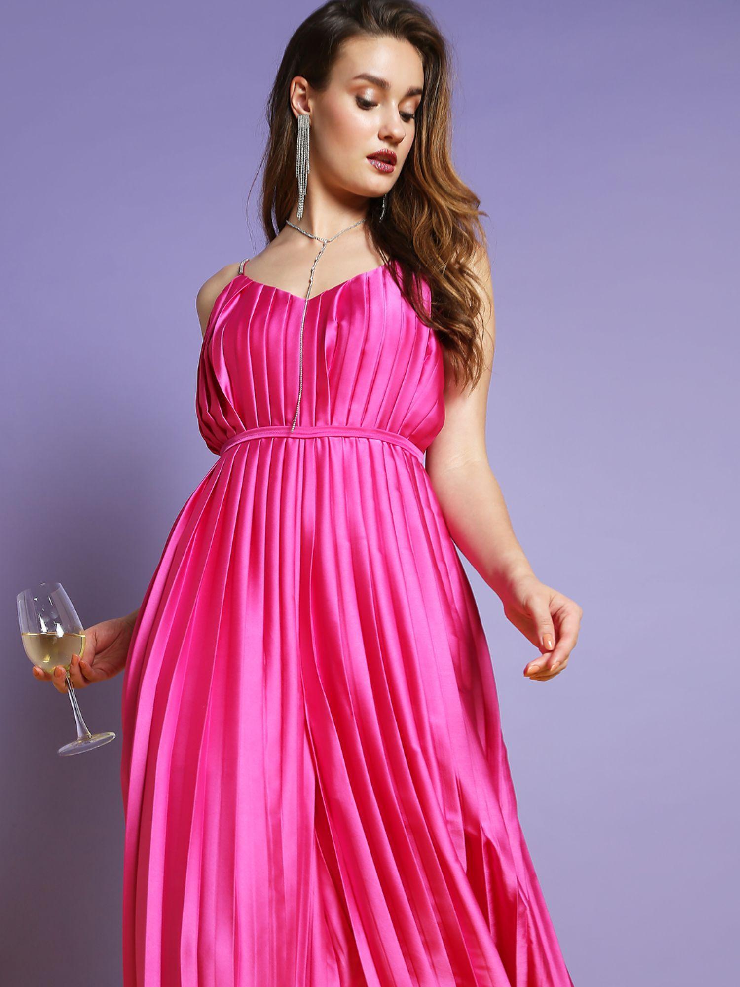 women pleated pink jumpsuit