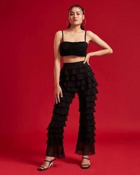 women pleated regular fit crop top