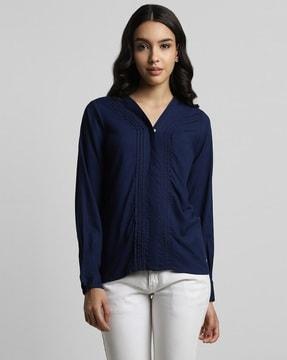 women pleated regular fit shirt