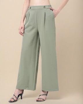 women pleated relaxed fit wide-leg trousers