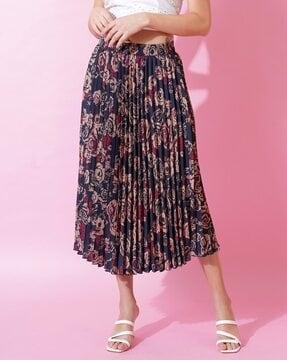 women pleated skirts with elasticated waistband