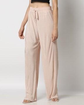 women pleated straight fit flat-front trousers