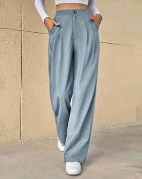 women pleated straight fit high-rise trousers