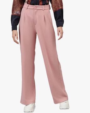 women pleated straight fit trousers