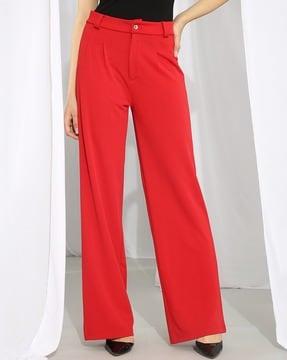 women pleated straight fit trousers