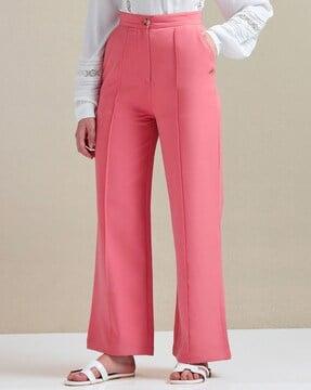 women pleated straight fit trousers