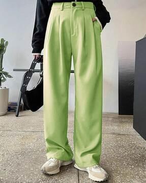 women pleated straight trousers