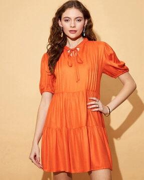 women pleated tiered dress