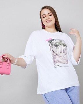 women plus oversized greece graphic print longline t-shirt