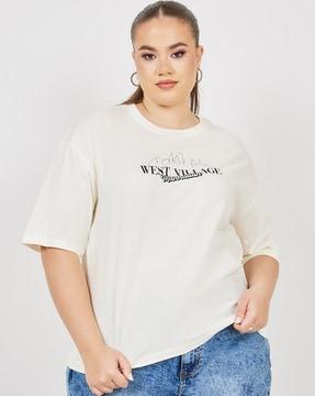 women plus oversized west village slogan print t-shirt