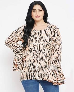 women plus size animal print bell sleeves top