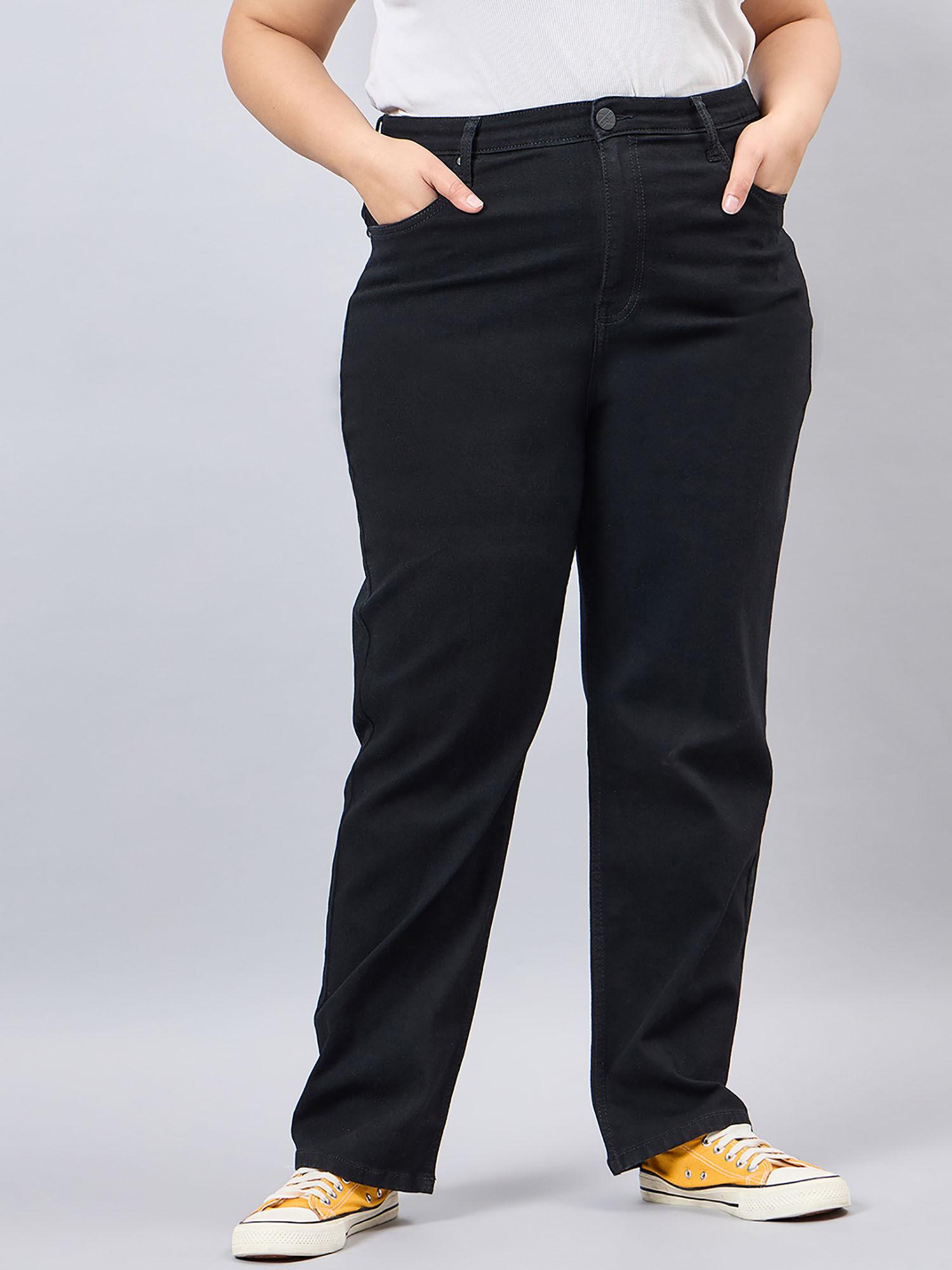 women plus size black straight fit high rise stretchable jeans