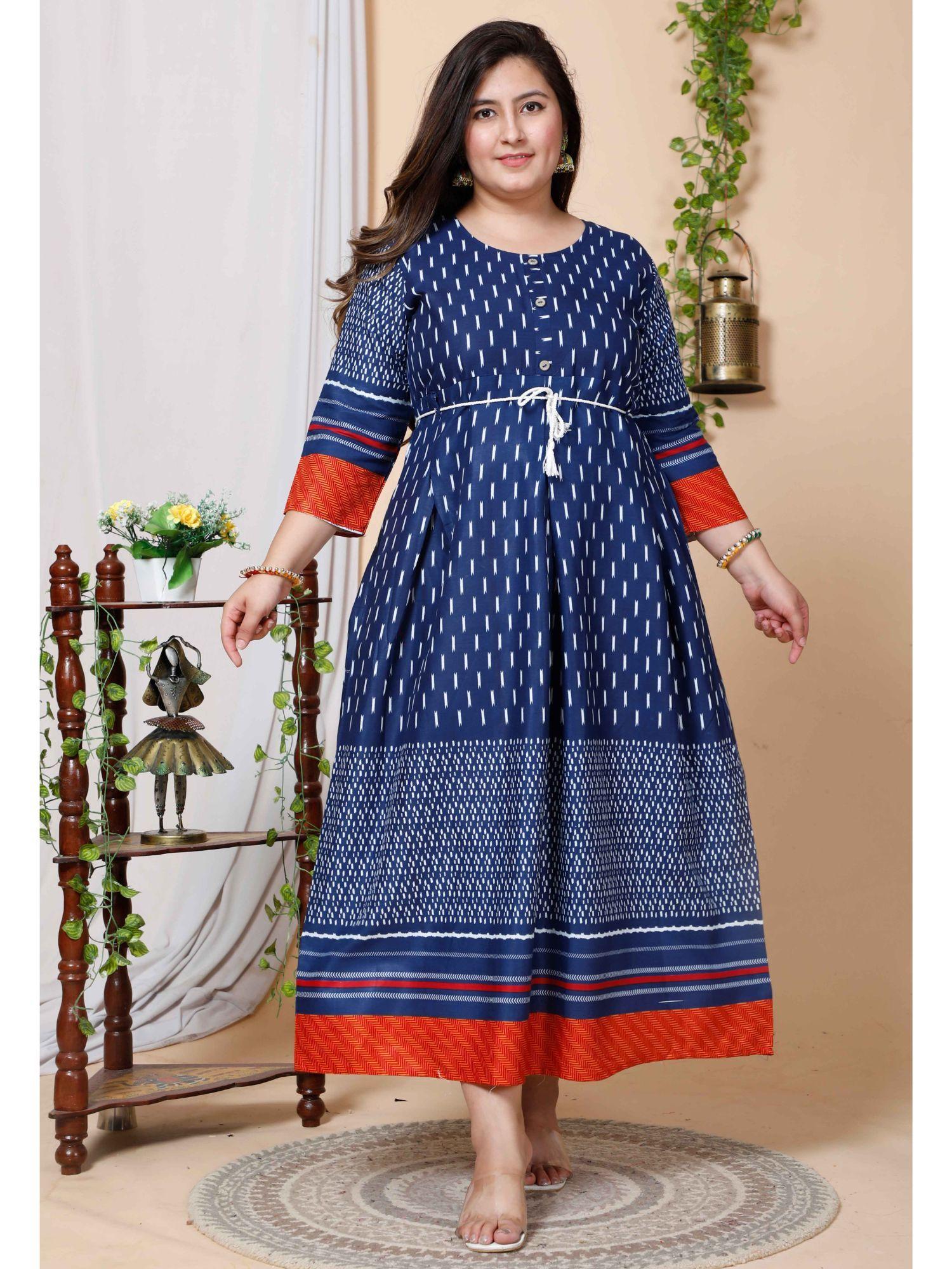 women plus size blue embroidered anarkali dress