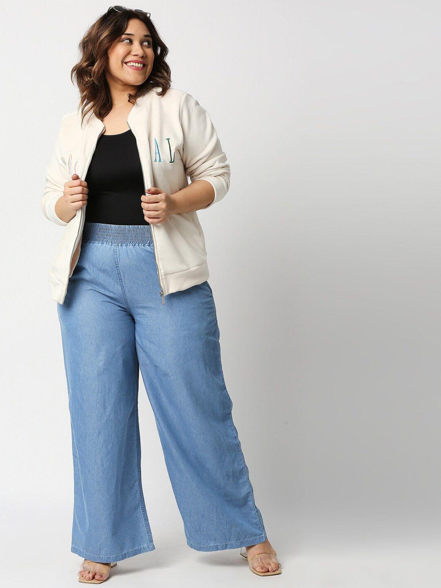 women plus size blue palazzos